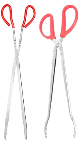 DIYEAH Pinzas para Serpientes de Acero Inoxidable 52 Cm (Recta y Curva) 2 Piezas, Herramienta Versátil para Captura y Alimentación de Reptiles, Accesorio para Manejo Seguro en Terrarios