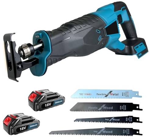 Sega a sciabola a batteria da 18 V con 2 batterie da 3000 mAh e caricabatterie, 0-3500 colpi/min, profondità di taglio 100 mm in legno, metallo, plastica, tubi e alberi, ideale per costruzioni