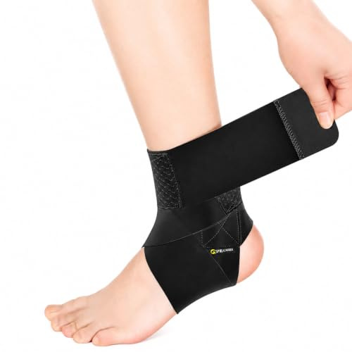 Ankle Support Brace, Ultra-Thin Adjustable Ankle Wrap with Breathable Elastic Strap, Lightweight Foot Support for Men and Women, Running, Gym, Walking and Daily Wear, Black, M Size