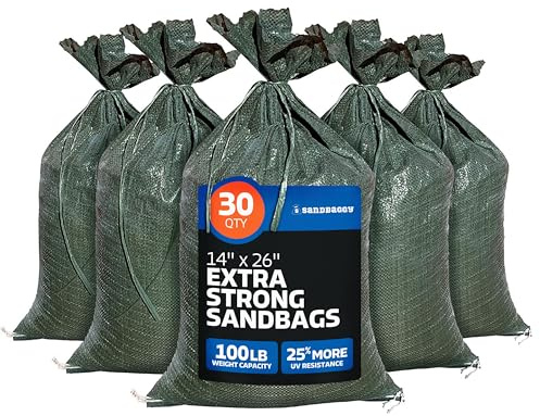 Sandbaggy – tomma poly sandsäckar med UV-skydd – storlek: 35 cm x 66 cm – färg: grön – militärkvalitet (30 väskor)