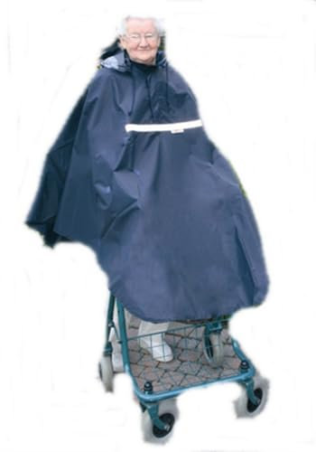 Unbekannt Poncho für Rollator/Gehramen mit 2 Gummischlaufen für die Arme - Wasserdicht und winddicht - Mit Reißverschluss, Mütze und Sichtfenster für Senioren