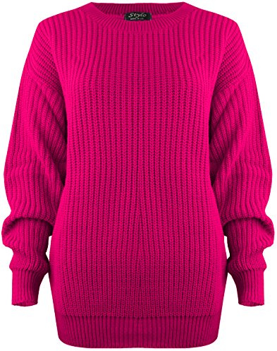 SA Fashions® Oversized New Ladies Womens Chunky Baggy Jumper Knitted Sweater Thick Top S-XL 8-18 (LXL (16-18), Hot Pink)