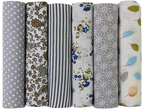 UOOOM 6pcs 50 x 50 cm patchwork cotone Tessuto DIY Handmade Quilting Tessuto motivi diversi (Tone-Gray)