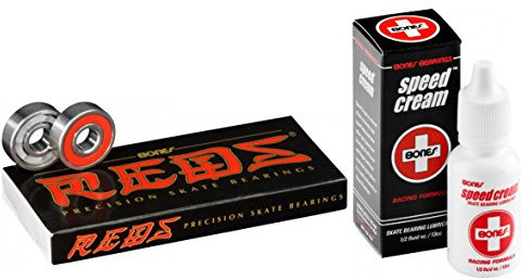 BONES Bearing Red Kugellager – 8 Stück (Nylon, Kugellager, Skateboard-Kugellager), vorgeschmiert mit Speed Cream Racing-Schmiermittel, abnehmbarer Gummischild für einfache Reinigung