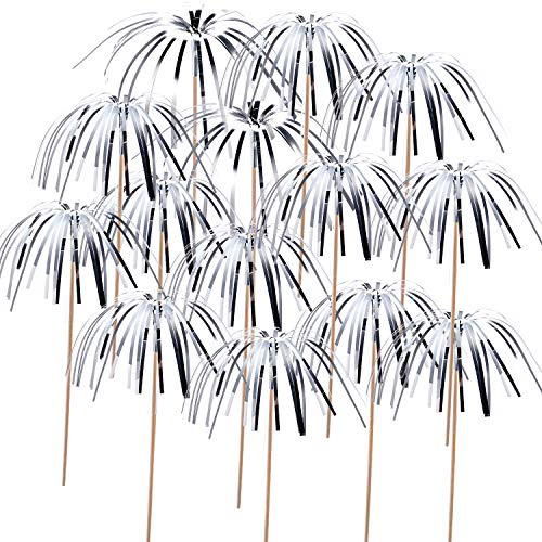 100 Pieces Firework Cupcake Toppers Graduation Foil Frill Toothpicks Holiday Cake Decorations 9 Inch Shape Food Picks for Halloween Party Favors Supplies (Silver)