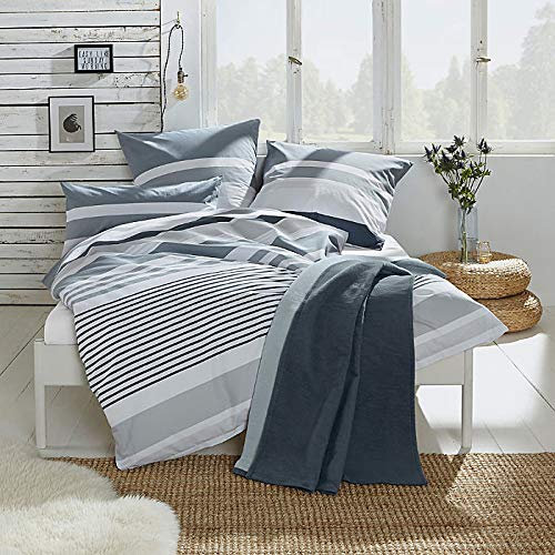 REDBEST Bettwäsche, Bettgarnitur Renforcé anthrazit Größe 40x80 cm / 135x200 cm - mit praktischem Reißverschluss anschmiegsam, strapazierstark, 100% Baumwolle