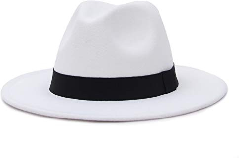MARRYME Chapeau Fedora Homme Chapeau Trilby Feutre Femme Panama Chapeau Large Bord Unisexe Classique Jazz Hiver Chaud,Blanc,Tour de tête:56-58 cm