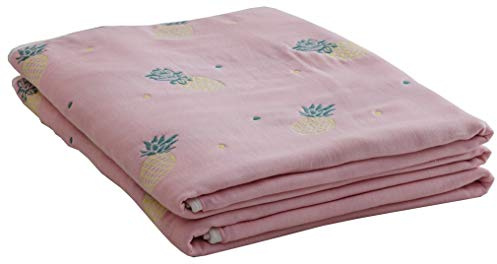 Hayisugal Baumwolldecke Kuscheldecke luftig angenehm 100% Baumwolle Sommer Decke zweiseitig Tagesdecke Überwurf Kinder Bettdecke für Kinderzimmer Doppelbett, Rosa Ananas, 120 x 150cm