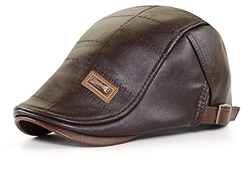 Homme PU Cuir Casquette Plate Bérets Automne Hiver Chapeau Visières (Brun foncé)