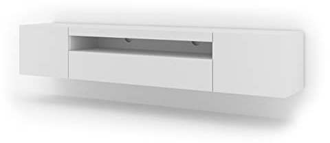 BIM Furniture Lowboard TV 200 cm - Universell Sideboard mit Laminierten Fronten und LED, Hängend oder stehend - Fernsehschrank HiFi Schrank fürs Wohnzimmer Weiß Matt