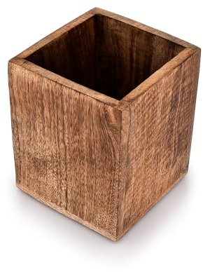 Samhita Mango Wood Burning Finished Kitchen Utensil Holder for Countertop, Utensil Holder Container for Kitchen Cooking Utensil. (12.7cm x 12.7cm x 15.24cm)