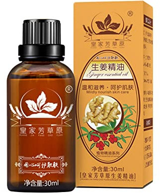 Allbestaye Lymphdrainage Ingwer ättherisches ÖL Massage Therapie Entspannung und Stressabbau Behandlung, Reine Natürliche Ätherische Eöcher für Massage, Körper Förderung des Blutverkehrs