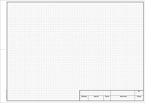 Zeichenkarton A3 KARIERT mit Rand + Schriftfeld - TZ Arbeitsblätter - 50 Blatt - technisches Zeichenpapier 150g/m² - radierfest