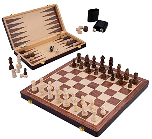 Engelhart – 150208 – Schack/Backgammon i trä – Vikbart bräde – Inkl. pjäser – 38,5 cm