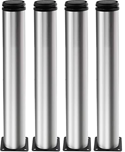 Drenky 4 Stück Möbelfüße Metall Tischbeine Metall 35cm Rund Edelstahl Gebürstet möbelfüße verstellbar Tischbeine Höhenverstellbar Gesamthöhe 350mm-365mm Kommen Mit Edelstahlschrauben für Möbel Projekt