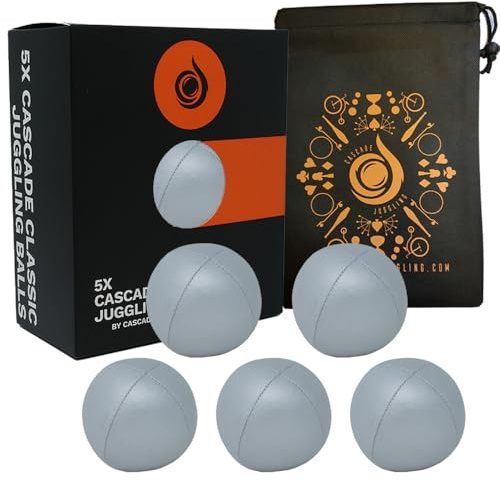 5 x Pro 115g Cascade Classic Juggling Balls - Thud Juggling Balls & Bag - Set of 5 Juggling Balls (Silver)