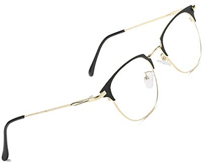 Voolga Brille Blaulichtfilter Ohne Sehstärke Retro Vintage Brille Ohne Sehstärke für PC Handy und Fernseher Blaulichtfilter Brille mit Brillenetuis und Brillenputztuch C4