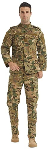 YUSHOW Conjunto Militar para Hombre Airsoft Chaleco Mangas Largas Pantalón Militar Camuflaje Uniforme Caza Escalada Paintball BDU Traje, L
