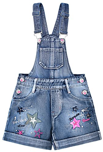 Peacolate 4-10 Ans Été Petits Enfants Denim Shortalls Flip Paillettes Broderie Étoile Bleu Salopette Short Salopette (7-8 Ans)