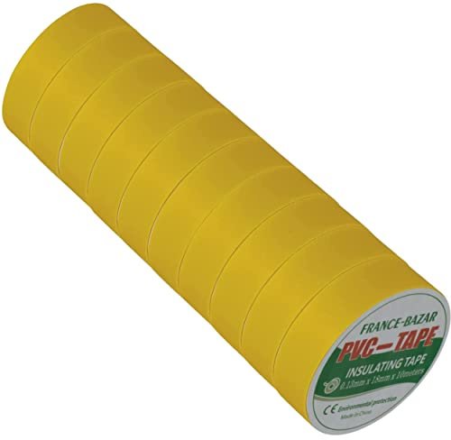 Ruban adhésif isolant électrique | Rouleau isolation thermique PVC pour réparation voiture, vélo, bricolage, gaine électricien, Chaterton Haute qualité |10m x 18mm Couleur Jaune | Lot de 10 Rouleaux
