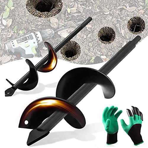 Gartenbohrer Erdbohrer für Bohrmaschine, Garten Werkzeug, Solider Erdlochbohrer, Grabungswerkzeug für Pflanzen, Pflanzbohrer für Akkuschrauber mit Gartenhandschuhe, 8 x 30 cm und 4 x 22 cm