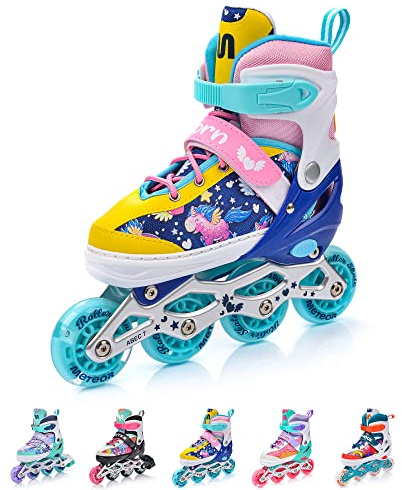 Inlines Rullskridskor Barn 4-i-1 set Rullskridsko för Barn Justerbar Rullskor Skridskor Rollerblades för Nybörjare med Självlysande Hjul METEOR