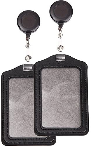 Set di 2 supporti per carte di credito, in PVC, con fibbia di espansione per ufficio, scuola e fabbrica (nero)