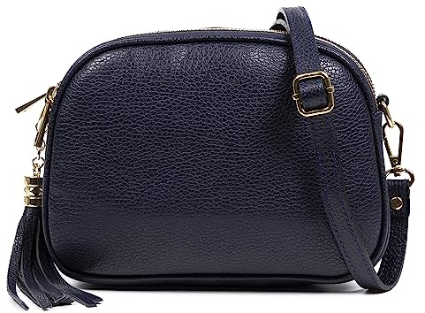 FIRENZE ARTEGIANI. Aliminusa Sac à bandoulière en cuir véritable Dollaro. 22 x 9 x 16 cm. Couleur : bleu marine foncé, Bleu marine, Utilitaire
