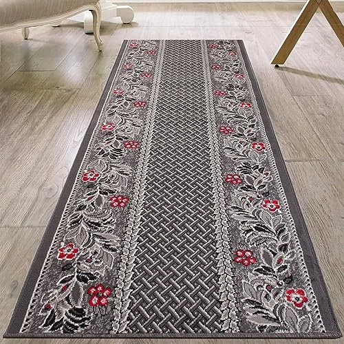 Mazovia Läufer Teppich Flur - Modern Teppichläufer – Kurzflor, Weich - für Vorzimmer Eingangsbereich Küche Korridor - Geometric Muster - ÖKO-TEX - Meterware 120 cm Breite - Grau 120 x 450 cm