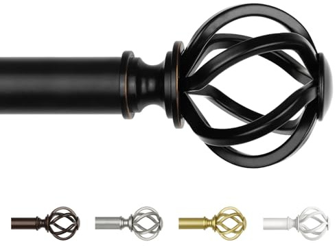 Black Curtain Rod 32 to 58 Inch (2.6-4.8 ft), USFOOK 7/8 Curtain Rods for Windows 20 to 54 Inch, Telescoping Splicing Drapery Rods with Twisted Cage Finials
