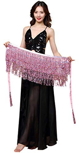 Generisch Stoffgürtel für Tanz, Pailletten, Damen, Perlen, Kostüm, Hüftrock, plissiert, Rosa, One Size