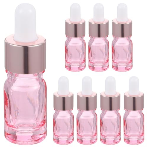 Housoutil Dropper Bottles Essential Oil Bottles Glass 8pcs Pink Leakproof 5ml Small Portable for Aromatherapy and Cosmetics for Home and Travel Use