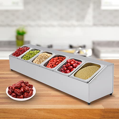6 piezas estante superior de acero inoxidable contenedor alimentos estante especias, estante para especias, estante para gastronomía, patas de goma y tapa con asa, apto para lavavajillas, para