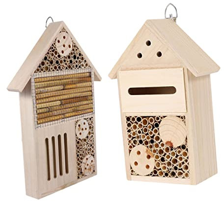 BESPORTBLE 2stücke Holz-insektenhaus Für Bienen Und Marienkäfer Teiliges Wetterfestes Gartenornament Nützlingen Dekorativer Blickfang Im Garten