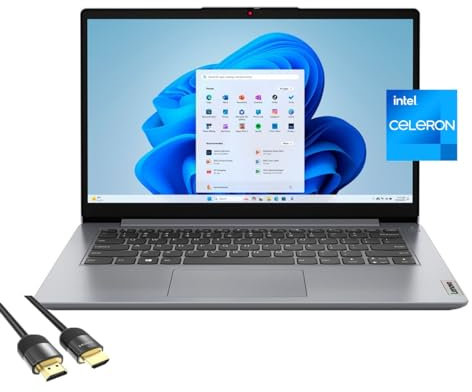 Lenovo Ideapad 1 Laptop for Business & Student, 14 HD Display, Intel Celeron N4020, 4GB RAM, 128GB eMMC, WiFi 6, Webcam, USB-C, Fast Charge, PDG HDMI Cable, Win 11 Home S, US Version KB, Cloud Gray