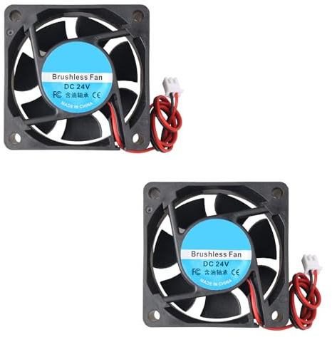 Jopto 2 piezas ventiladores de refrigeración silenciosos sin escobillas 60 x 60 x 25 mm 6025 DC 24V con terminal de 2 pines compatible con impresora 3D PC carcasa CPU enfriadores