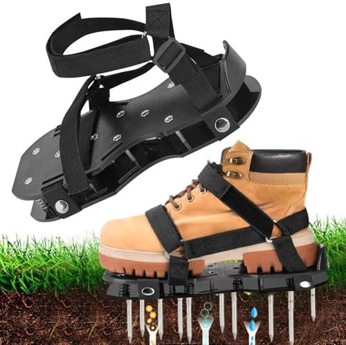 Tuxxjzm Aireador de césped para césped, zapatos aireadores para césped, resistentes zapatos aireadores de espiga, zapatos aireadores de césped, zapatos aireadores con base de resorte, herramienta de