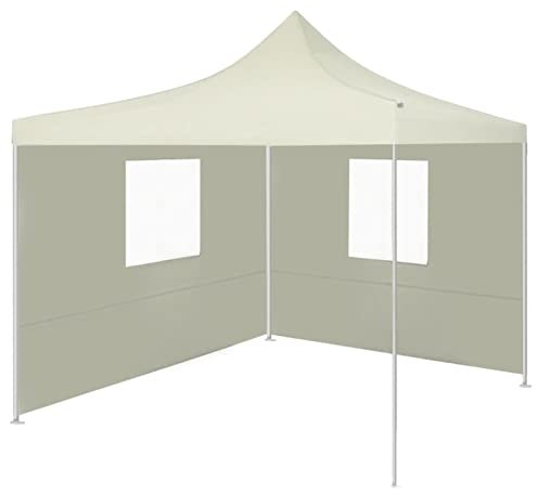 Tidyard Tente Pliable avec 2 parois 3 x 3 m Crème, Gazebo Pavillon de Extérieur, Belvédère pour Camping, Festival, Fête, Marriage, BBQ, Terrasse et Plage