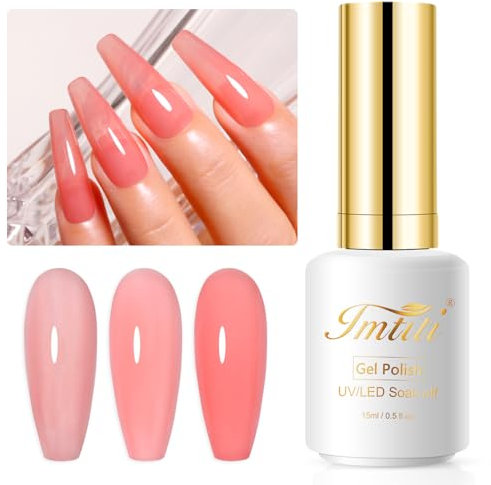 Imtiti Sheer Peach Gel Nail Polish, 15ML Jelly Light Peach Pink Translucent Color UV/LED Soak Off Gel Polish for DIY Nail Art Manicure and Pedicure at Home 1Pcs
