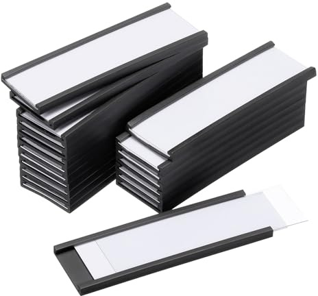 QUARKZMAN 50 Stück C-Kanal Magnetetiketten, 60×20mm Magnetische Etikettenhalter mit Papiereinlage Schutzfolie, Namensschilder Magnet für Metallregal, Schließfach und Whiteboard