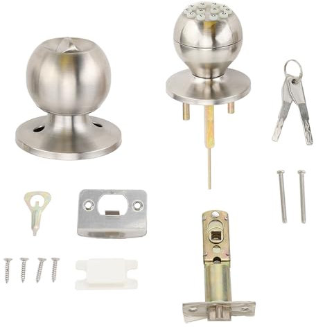Kuuleyn Bouton de porte d'entrée manuel sans clé, bouton de porte à clavier avec serrure et clé à boule ronde, serrure électronique pour porte d'entrée de 35 à 55 mm d'épaisseur, (Silver)