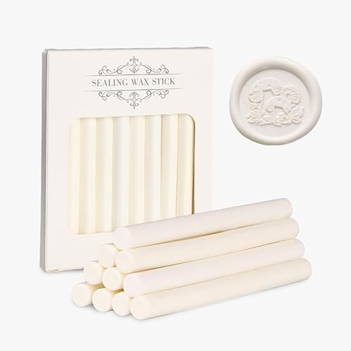 Siegellack Sticks 11mm, FaJoek 10 Stück Siegelwachs Stangen 13.5 cm, Siegelwachs Stäbe, Wachssiegelstäbe, Klebepistole Siegelwachsstäbe für Wachssiegelstempel, Umschlag, Einladungen (Ivory White)