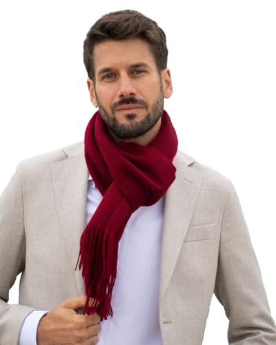 MayTree Kaschmir-Schal für Damen und Herren - Weicher Wollschal aus 100% Kaschmir, einfarbig, 180 x 30 cm - Luxuriöser Winter-Schal - Weinrot