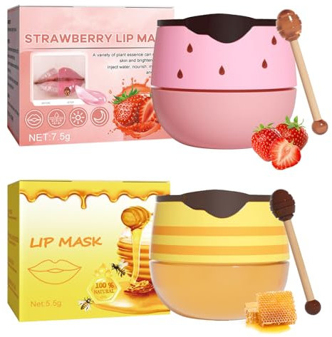 Bettinay 2 PCS Honey and Strawberry Balm UK, Moisturizing Lip Balm for Day and Night Lips Care