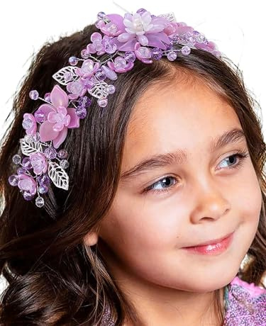 IYOU Kommunion Hochzeit Kopfschmuck Lila Gänseblümchen Blume Stirnband Kristall Blätter Geburtstag Braut Haarschmuck für Mädchen