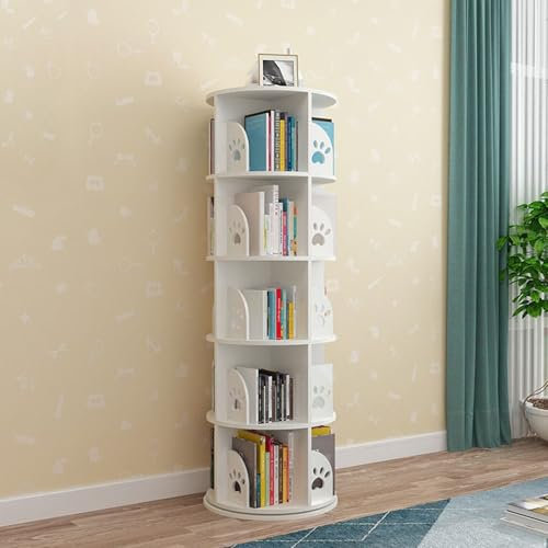 360° drehbares Bücherregal mit buntem Eckdesign für kleine Räume, Arbeitszimmer, Schlafzimmer, schmal, drehbar, Bücherregal mit 5 Ebenen, Weiß (19,6 x 19,6 x 62,5 cm)