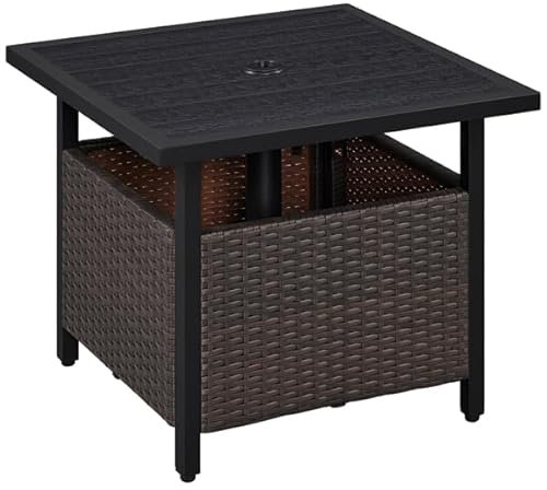 Yaheetech Polyrattan Beistelltisch mit Schirmloch, Wetterfest Terrassentisch 120kg Belastbarkeit, Gartentisch Balkontisch Esstisch Outdoor Poly Rattan Tisch, 55,5x55,5x48 cm, Schwarz