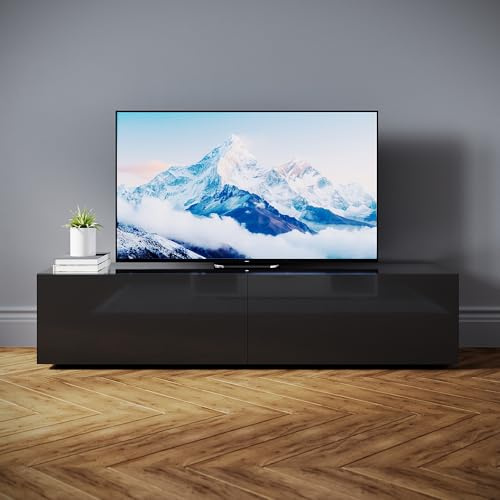 SONNI TV-Schrank Modern 140cm, Lowboard Hochglanz Schwarz Hängend/Stehend, TV-Regal mit 2 Schublade, 2 Türen, Griffloses, Fernsehtisch für Fernseher bis 65 Zoll Wohnzimmer & Schlafzimmer, 140x40x30cm.