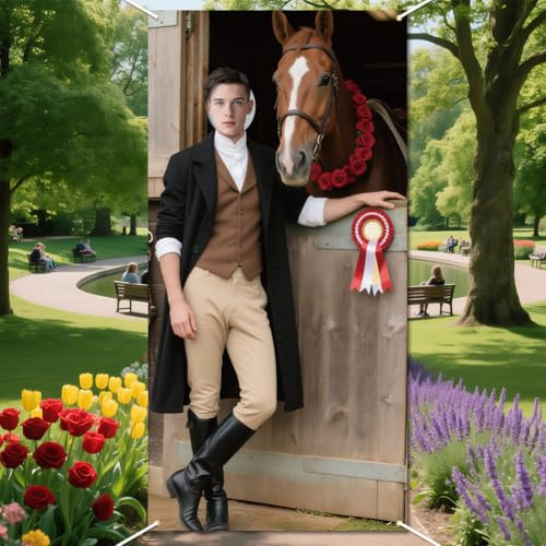 WADORN Requisiten Für Fotoautomaten Mit Pferderennen, 90x180cm Western Cowpuncher Party Fotobanner Dekor Großes Stoffgesicht Im Loch Hängender Fotografie Hintergrund Für Wettbewerbe Rodeo Derby Party