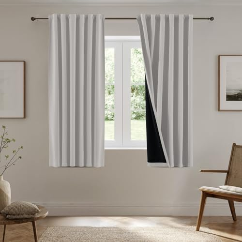 BellaHills 100% Thermovorhang Hitzeschutz Scheibengardine Blickdicht Verdunkelungsvorhang Tür Gardinen,Vorhänge Wohnzimmer Blackout Curtain, 2er Set H175 x B140 cm, Pumice Stone